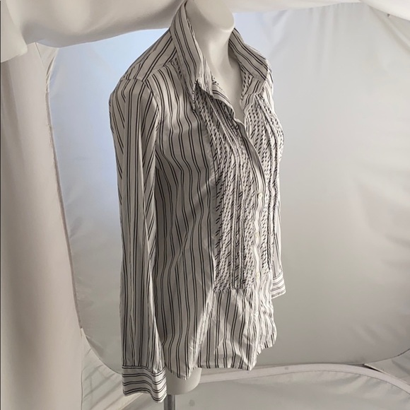 Express Design Studio white tuxedo style gray striped button down shirt L - Picture 2 of 13